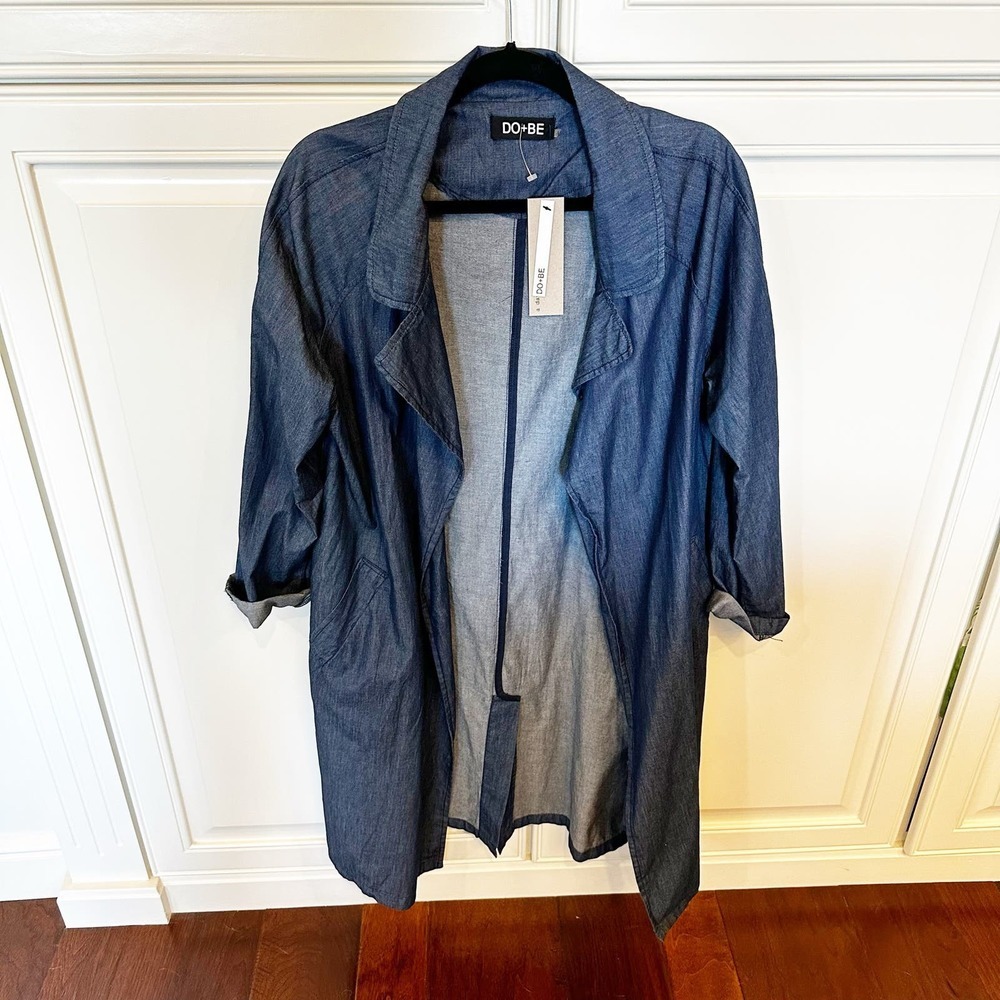 Do + Be Women’s Dark Blue Chambray Tencel Duster Long Line Coat